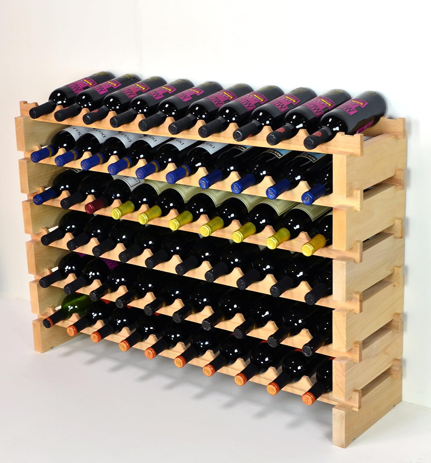 Wine Rack Wood 60 Bottle Capacity Freestanding