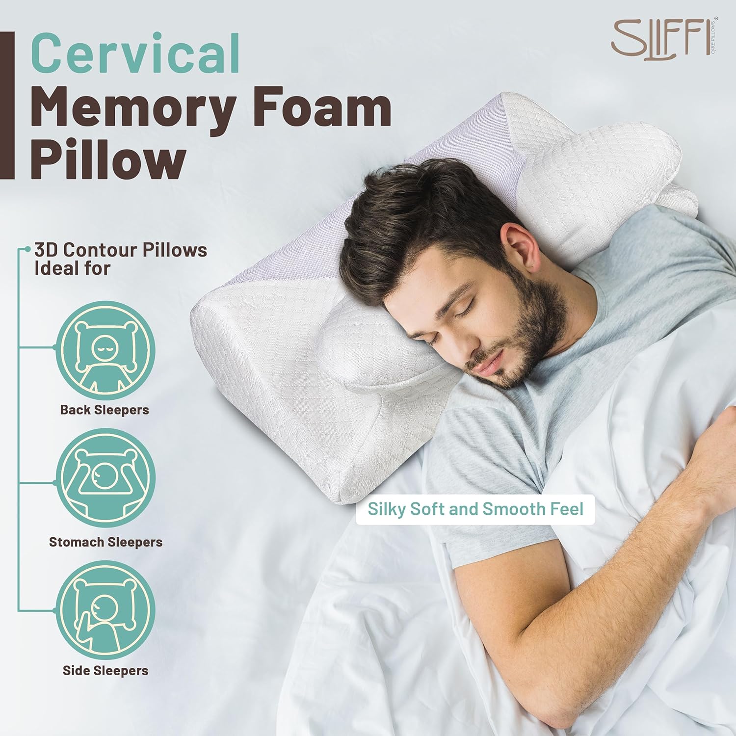 SLIFFI Cervical Memory Foam Pillow for Neck and Shoulder Pain